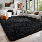 PAGISOFE Black Fluffy Shag Area Rugs by PAGISOFE