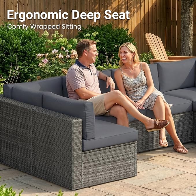 May in Color 7 Pieces Wicker Outdoor Patio Furniture Set, Patio Sectional Sofa - Image 6