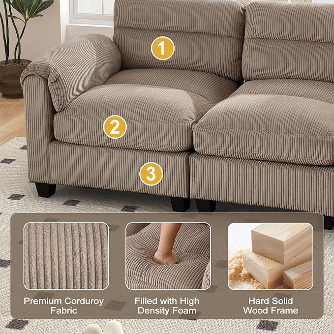 HAOMARKETS Corduroy Sofa Set, Upholstered Loveseat, and 3-Seater Couch - Image 3