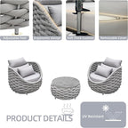 TWT 3 Pieces Aluminum Patio Furniture Set, Hand Woven Textilene Rope Outdoor - Image 3