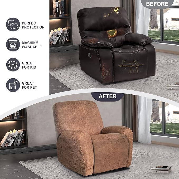 ANARACHON Leather Look Recliner Chair Covers, 4-Pieces Stretch Recliner Cover - Image 6