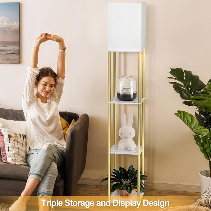 Floor Lamp with Shelves, Modern Corner Display Standing Column Shelf Lamp - Image 9