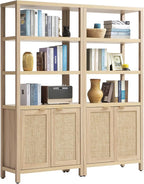 SICOTAS Bookshelf 5 Tier Book Shelf Rattan Boho 71" Tall Bookcase by SICOTAS