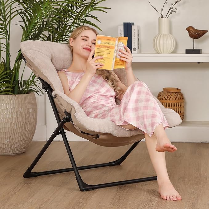 Comfy Saucer Chair for Adults, Soft Faux Fur Bedroom Chair, Accent Dorm Chairs - Image 2