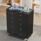 Drawer Dresser with LED Lights, 30.7" W x 39" H Tall Tempered Glass Top Dresser by DesignedforYourHome