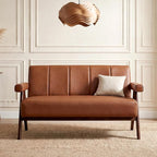 STHOUYN Brown Leather Loveseat Sofa and Accent Chair, Mid-Century Modern Office - Image 7
