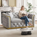 62.2" Luxury Velvet Chesterfield Sofa Tufted Victorian Black and Gold Couch - Image 3