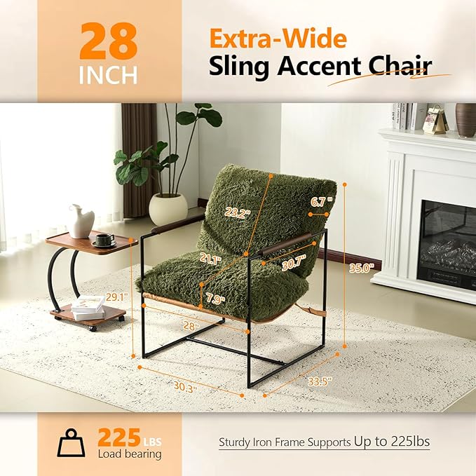 VINGLI 28" Wide Plush Upholstery Sling Modern Accent Chairs Set of 2, Cute - Image 2