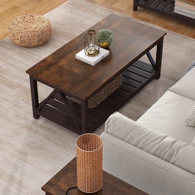 ChooChoo Farmhouse Coffee Table, Rustic Vintage Living Room Table - Image 3
