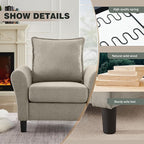 Mid-Century Accent Chairs Set of 2, Modern Linen Fabric Armchair - Image 3