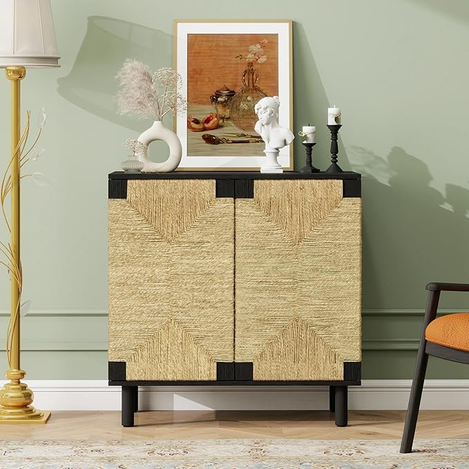 31.5" Black Accent Storage Cabinet, Modern Boho Sideboard by YHFEXYT