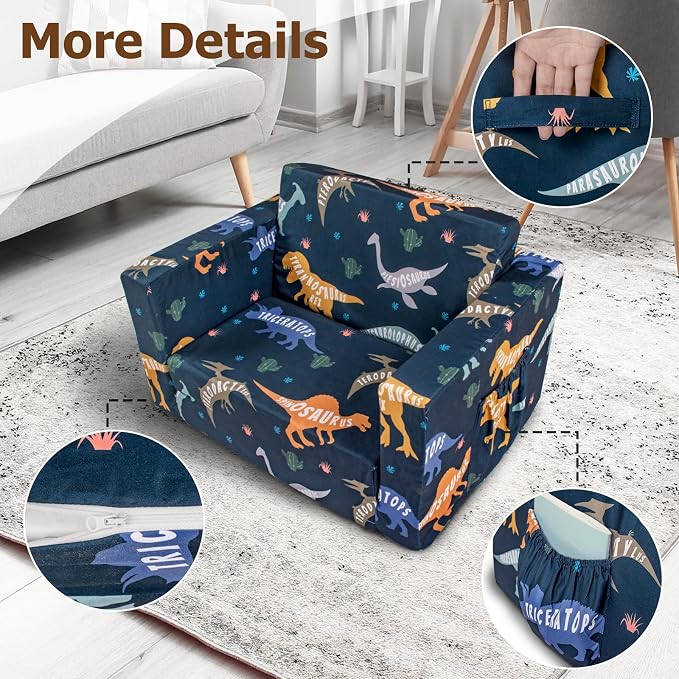 Kids Couch, 2-in-1 Kids Fold Out Couch, Convertible Kid Sofa to Lounger - Image 7