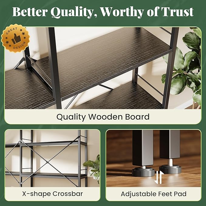 Huuger 4 Tier Bookshelf, L Shaped Corner Bookshelf - Image 8