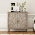 Carved Buffet Cabinet with Floral Pattern & Gold Handle, 31.5" W Distressed by LFGUIZO