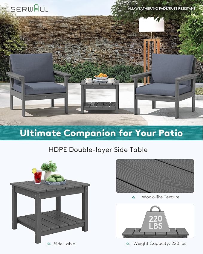 SERWALL HDPE Patio Sofa Set, 3-piece Sectional Outdoor Furniture Set, All - Image 6