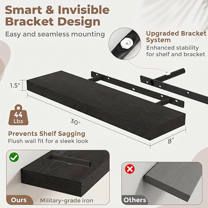 FLYJOE Floating Shelves for Wall, 30 Inch Floating Shelves Set of 2, Kitchen - Image 2