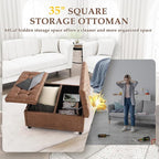 36" Large Square Ottoman with Storage, Tufted Upholstered Storage Ottoman with - Image 6