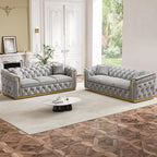 Luxury Chesterfield Sofa Set of 2, Velvet Tufted Couch Victorian Black and Gold - Image 3