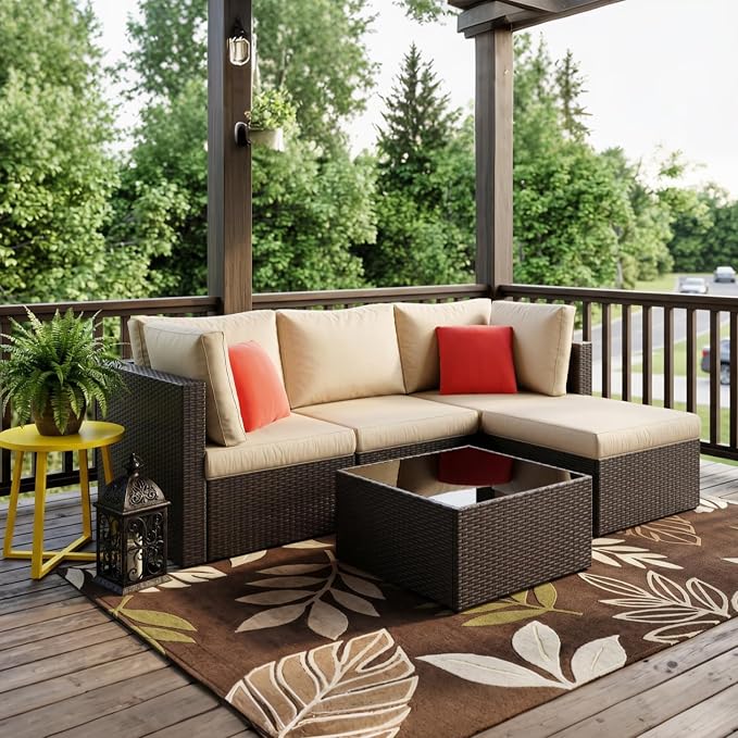 Vongrasig 5 Piece Patio Furniture Sets, Outdoor Patio Set Sectional Sofa - Image 7