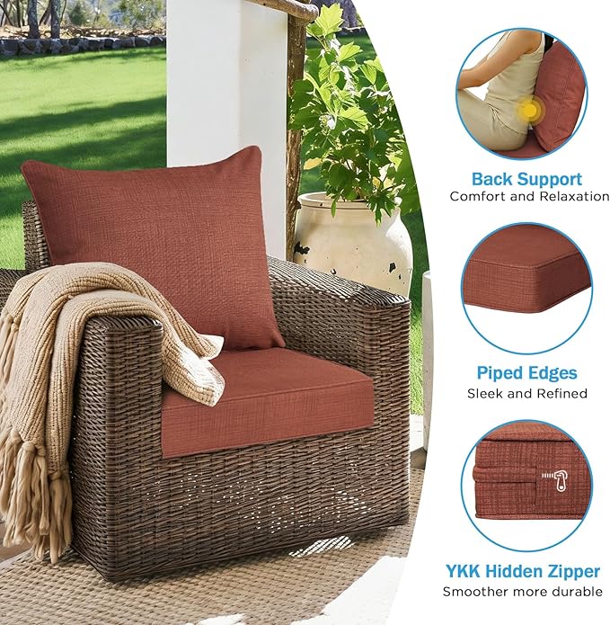 Outdoor Deep Seat & Back Cushion Set, 24 x 24 Inch Water Repellent and Fade - Image 5