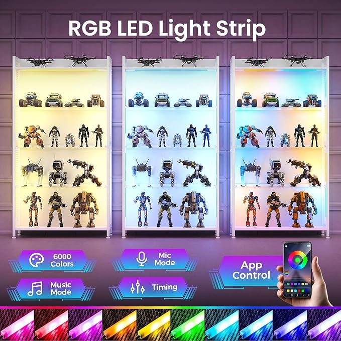 AODK Display Case with LED Lights, Display Cabinet with Glass Storage Shelves - Image 3