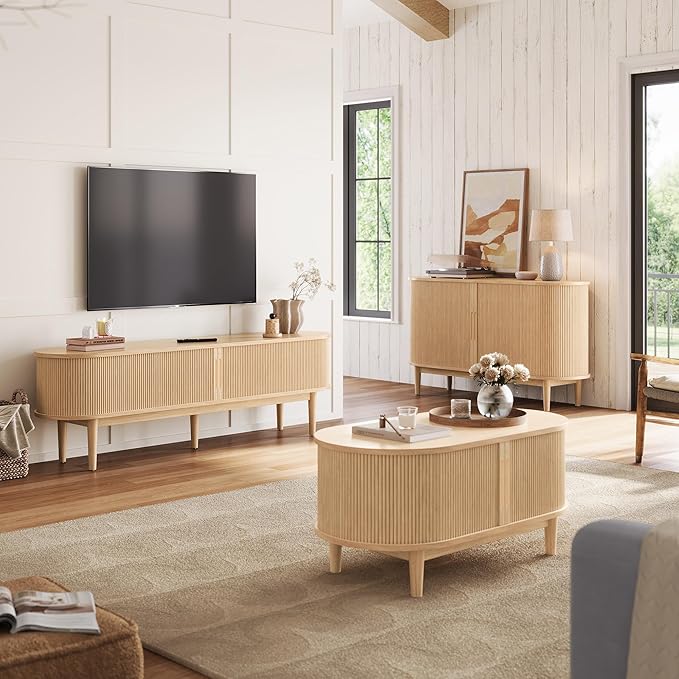 LINSY HOME Fluted TV Stand for 75" TV, Mid-Century Modern 70" Entertainment - Image 7