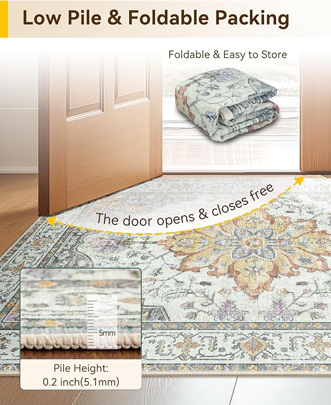 RELEANY Area Rugs 6'x9' Washable Non-Slip, Floral Vintage Distress Print - Image 6