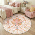 RELEANY Area Rugs Round 5ft Washable Non-Slip, Floral Vintage Distress Print by RELEANY