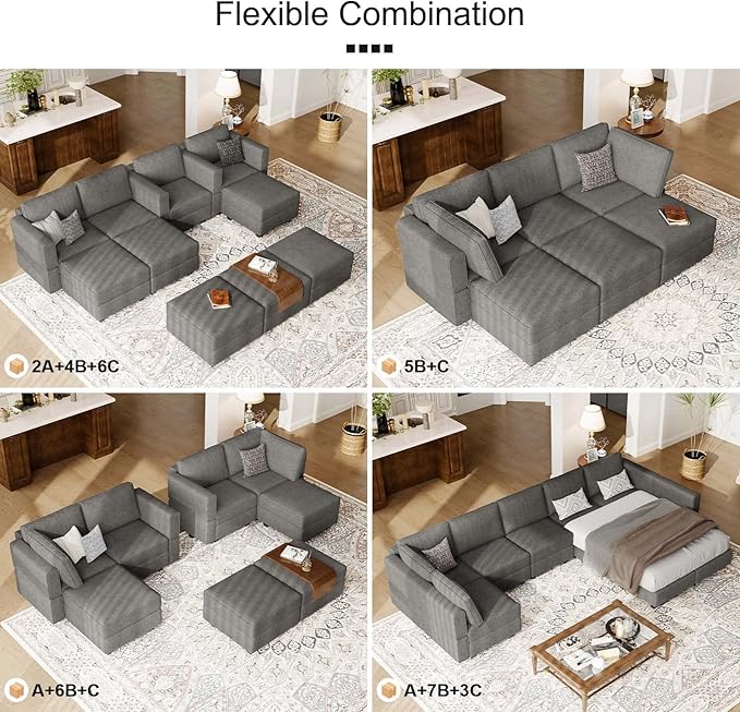 Belffin Fabric Modular Sectional Sofa Armrest Backrest Module Couch Side - Image 6