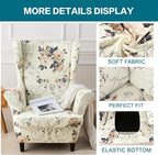 KRFOONN Velvet Wing Chair Slipcovers 2 Piece Stretch Printed Wingback Chair - Image 3
