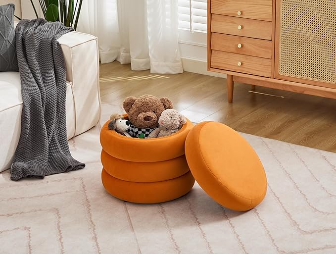 Flouki 19.5" Storage Ottoman Round, Vanity Stools - Image 6