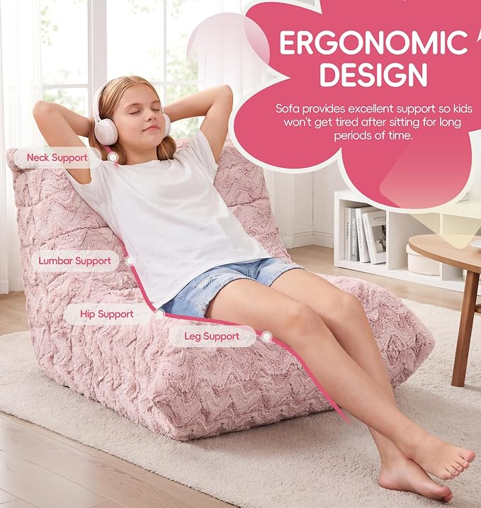 Hobestluk Bean Bag Chair with Memory Foam Ultra Soft Faux Fur Fabric Ergonomic - Image 4