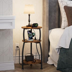 Round Side Table with Power Outlet & USB Ports, 3-Tier End Table with Storage - Image 2
