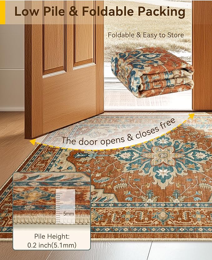 RELEANY Area Rugs 10'x12' Washable Non-Slip, Floral Vintage Distress Print - Image 4