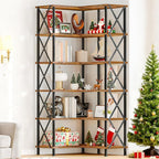 HOOBRO Corner Bookshelf, 6-Tier L-Shaped Bookcase, Industrial Open Display - Image 2