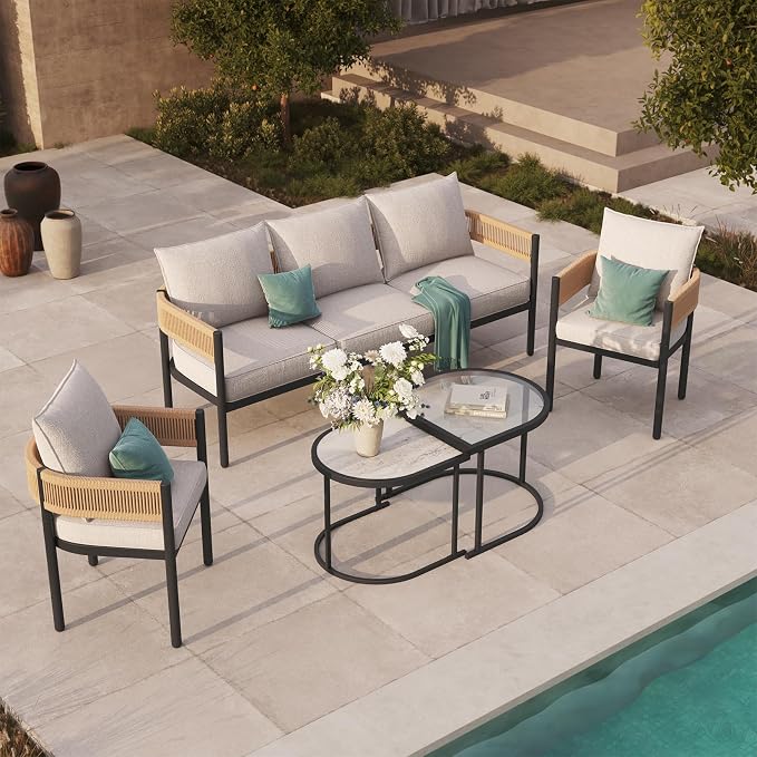Grand patio 5-Piece Outdoor Furniture Set, 5 Seats Wicker Sofa Conversation Set - Image 2