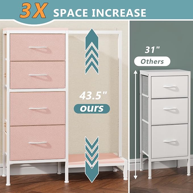HIGDBFE Dresser with Hanging Rack, 4 Drawers Small Closet - Image 3