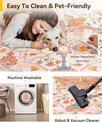 RELEANY Area Rugs Round 5ft Washable Non-Slip, Floral Vintage Distress Print - Image 4