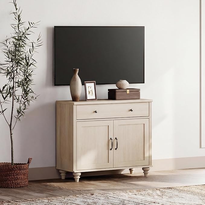 WAMPAT Farmhouse TV Stand for TVs Up to 43 inch, Wood Universal TV Stand - Image 6