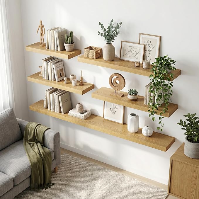 12 inch Deep Floating Shelves for Wall, 55 inch Wide Engineered Wood Wall - Image 2
