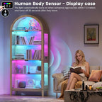 HNEBC Arched Book Shelf with Glass Doors, LED Bookcase with RGB Lights - Image 4