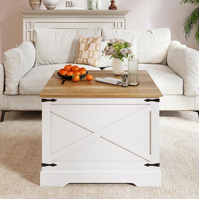 Giantex Farmhouse Lift Top Coffee Table, 31.5" Square Wood Center Table - Image 9