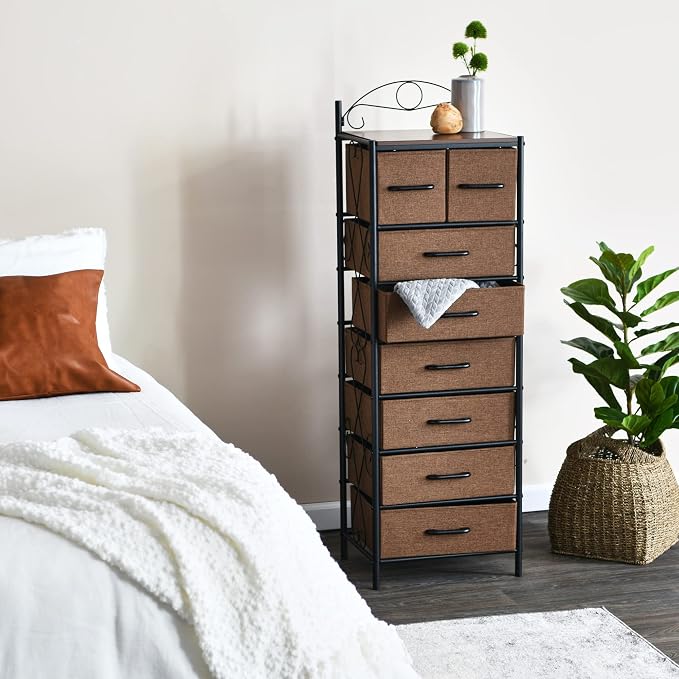Household Essentials Walnut & Iron Eight-Drawer Dresser Tower - Image 2