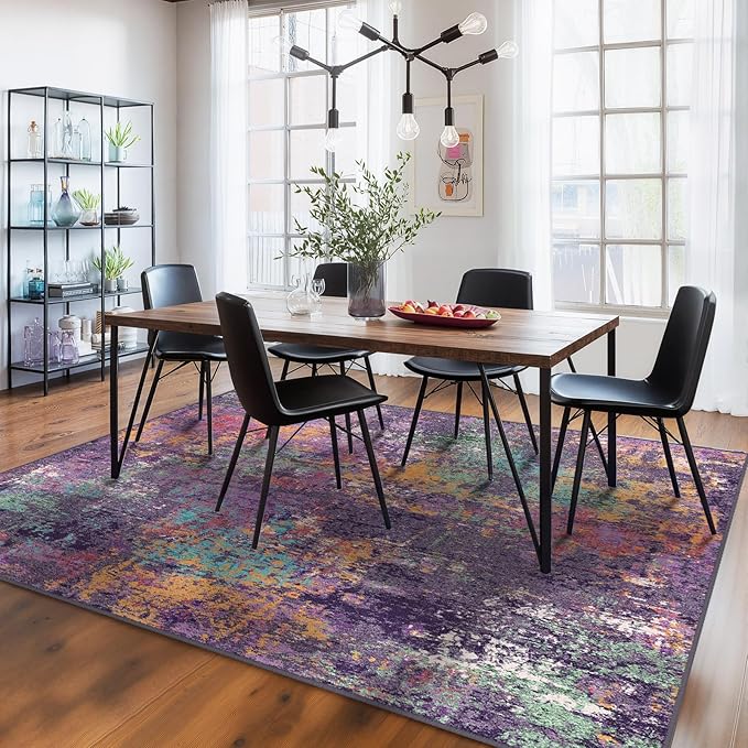 RELEANY Washable Area Rugs 7'x9' Non-Slip Modern Abstract Soft - Image 2
