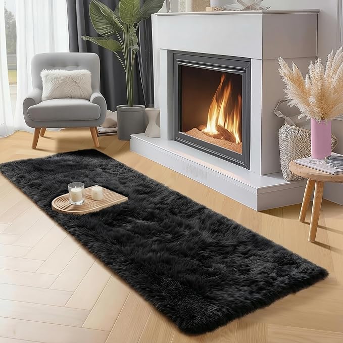 PAGISOFE Black Runner Rugs for Bedroom, Living Room 2x6 Small Plush Fluffy Boys - Image 6