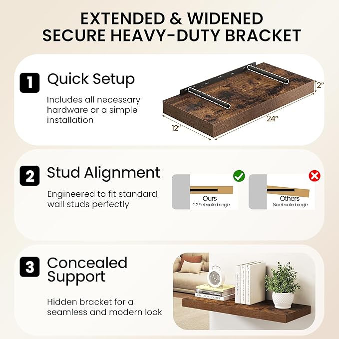 40Inch Floating Shelves for Wall, 12 Inch Deep Shelves for Bedroom, Bathroom - Image 6