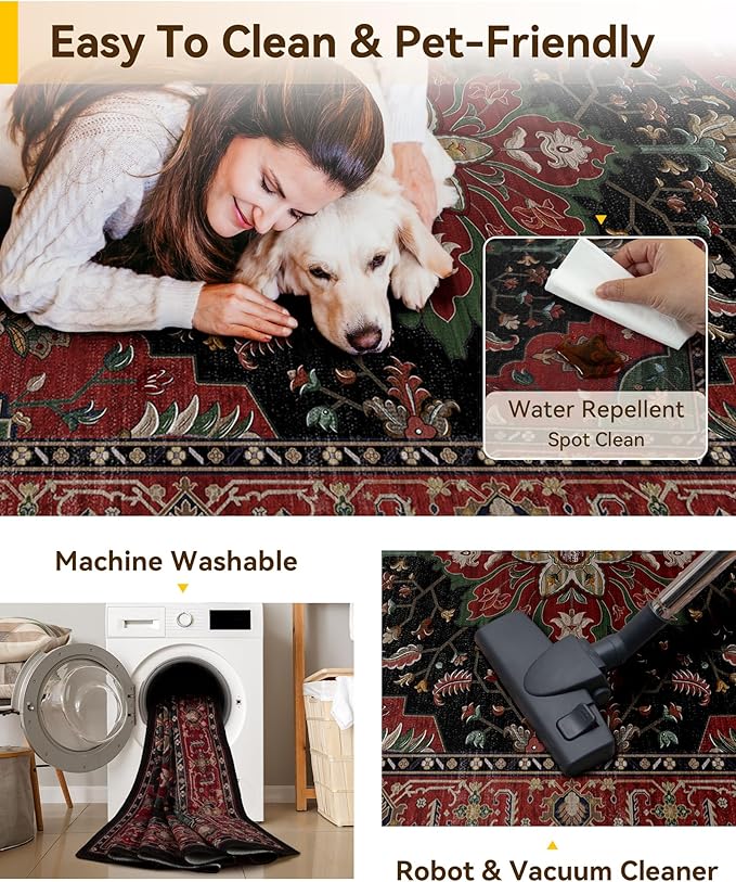 RELEANY Area Rugs 6'x9' Washable Non-Slip, Floral Vintage Distress Print - Image 4