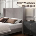 HOWE King Size Bed Frame with 50.8" Tall Wingback Headboard, Modern Corduroy - Image 5