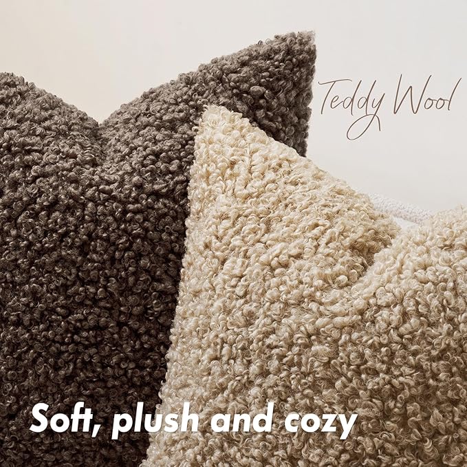 Faux Fur Throw Pillow Covers 20x12 Inch Set of 2 Boucle Neutral Decorative - Image 5
