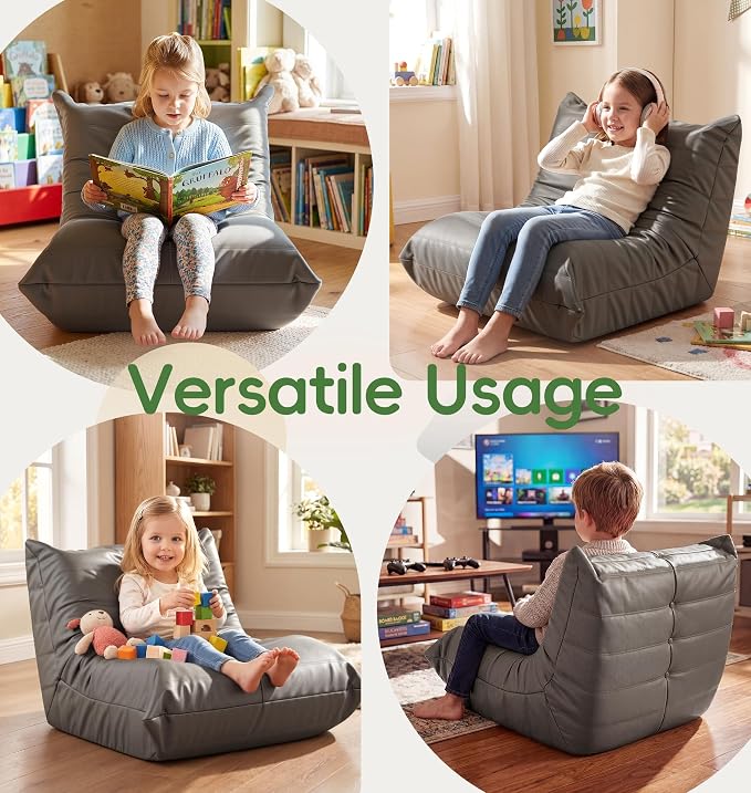Hobestluk Small Bean Bag Chair Leather Beanbag Lazy Floor Sofa Bean Bags - Image 5